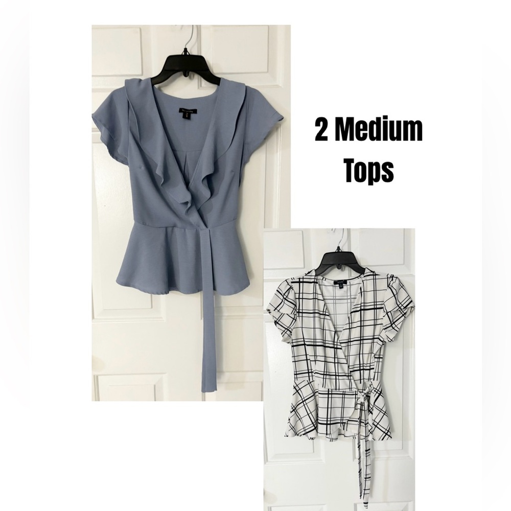 2 Women's Tops, Blue Max & Riley, Black & White A.U.W., Both Size M